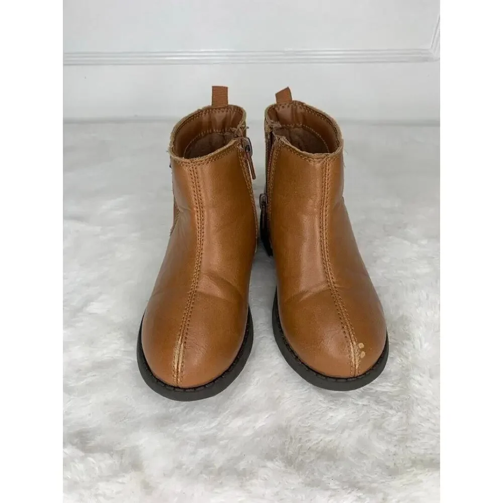 Carters Girls Brown Faux Leather Ankle Boots Size 8 With Zipper Closure